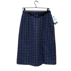 Vintage Plaid Wool Blend SKIRT Size 14 Lined Black Blue Red NEW Career